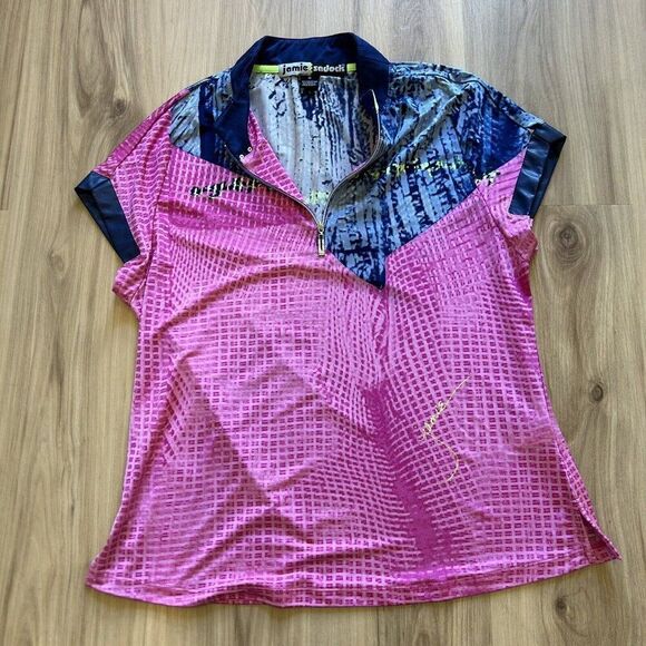 JAMIE SADOCK 1/4 Zip Polo Golf Tennis Pickleball Pink Blue Graphic Size M - Picture 3 of 9